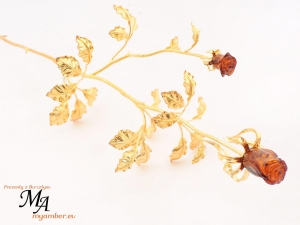 Srebro 925 RÓŻA  Miodowa Bursztyn 50 cm Wielka złota NA ZARĘCZYNY PREZENT złote gody lecie obchody